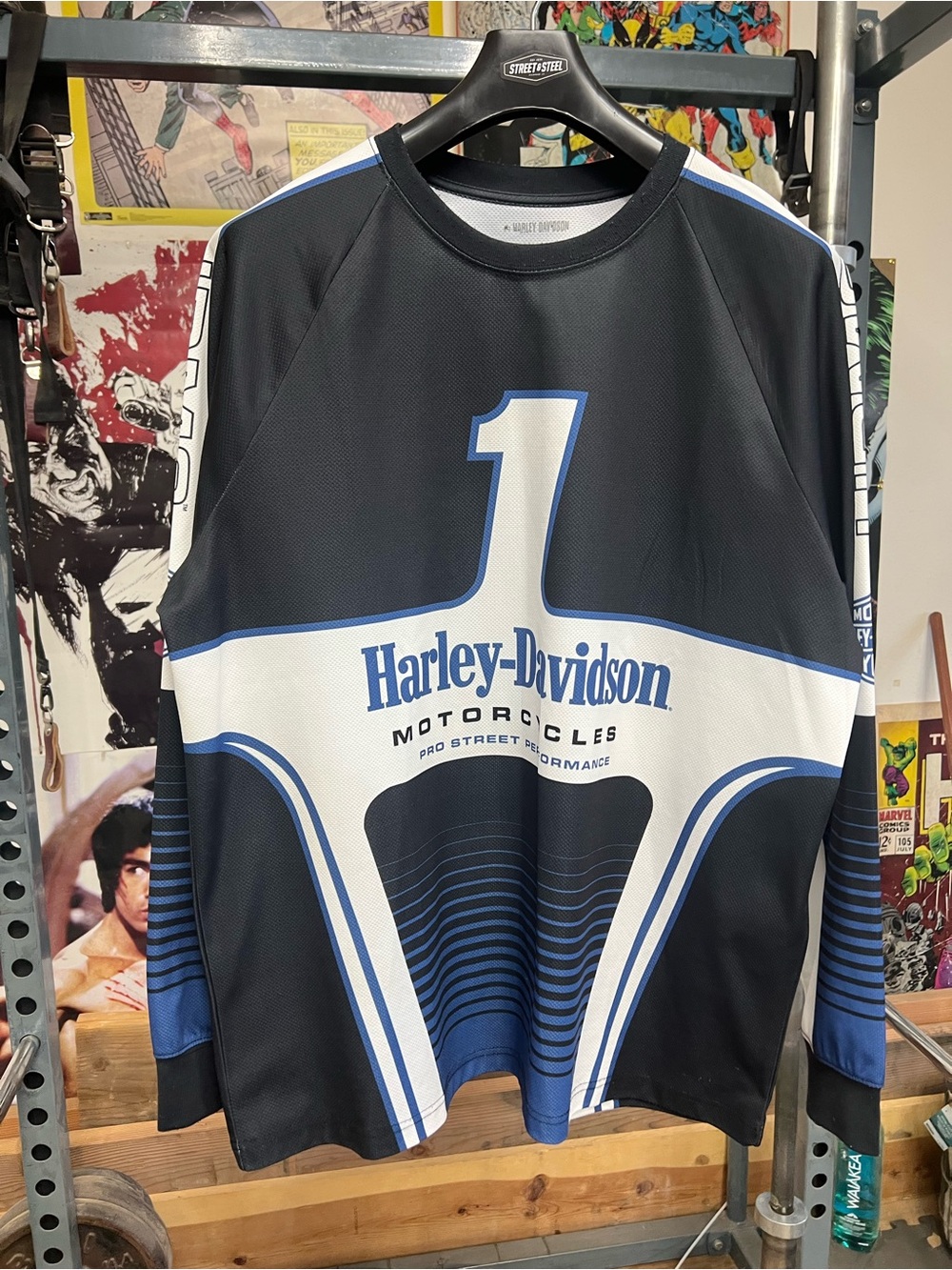 Harley-Davidson Black White and Blue Number 1 Racing Jersey